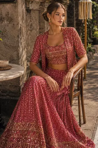 magenta embroidered georgette silk blend georgette salwar - free size