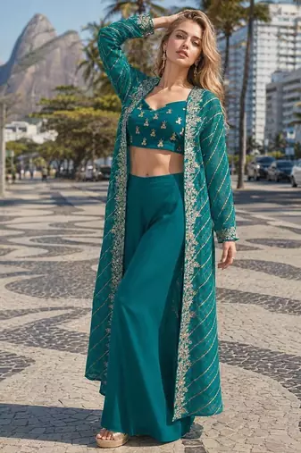 emerald sequins silk blend chiffon salwar suit - free size