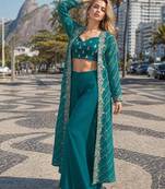 emerald sequins silk blend chiffon salwar suit - free size