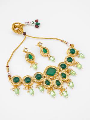 kundan green onyx necklace set 2