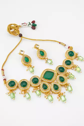 kundan green onyx necklace set