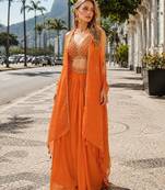orange sequins silk blend chiffon salwar suit - free size