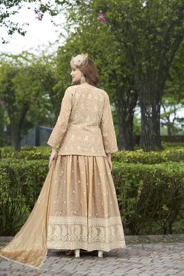 Saahmriga Brown Organza Stitched Top With lehenga and Dupatta Full Sleeve Embroidered Lehenga Set 2