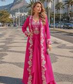 magenta sequins silk blend chiffon salwar suit - free size