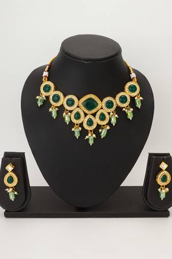 kundan green onyx necklace set