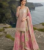 pink embroidered silk blend salwar suit - free size