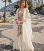 white sequins silk blend chiffon salwar suit - free size