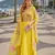 yellow sequins silk blend chiffon salwar suit - free size
