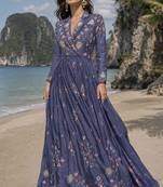 dark lavender embroidered silk blend anarkali salwar suit - free size