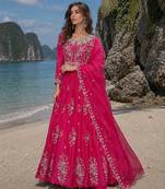 hot pink embroidered silk blend anarkali salwar suit - free size