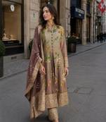multicolor floral print silk blend anarkali salwar suit - free size