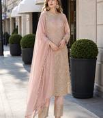 peach embroidered georgette silk blend georgette salwar - free size