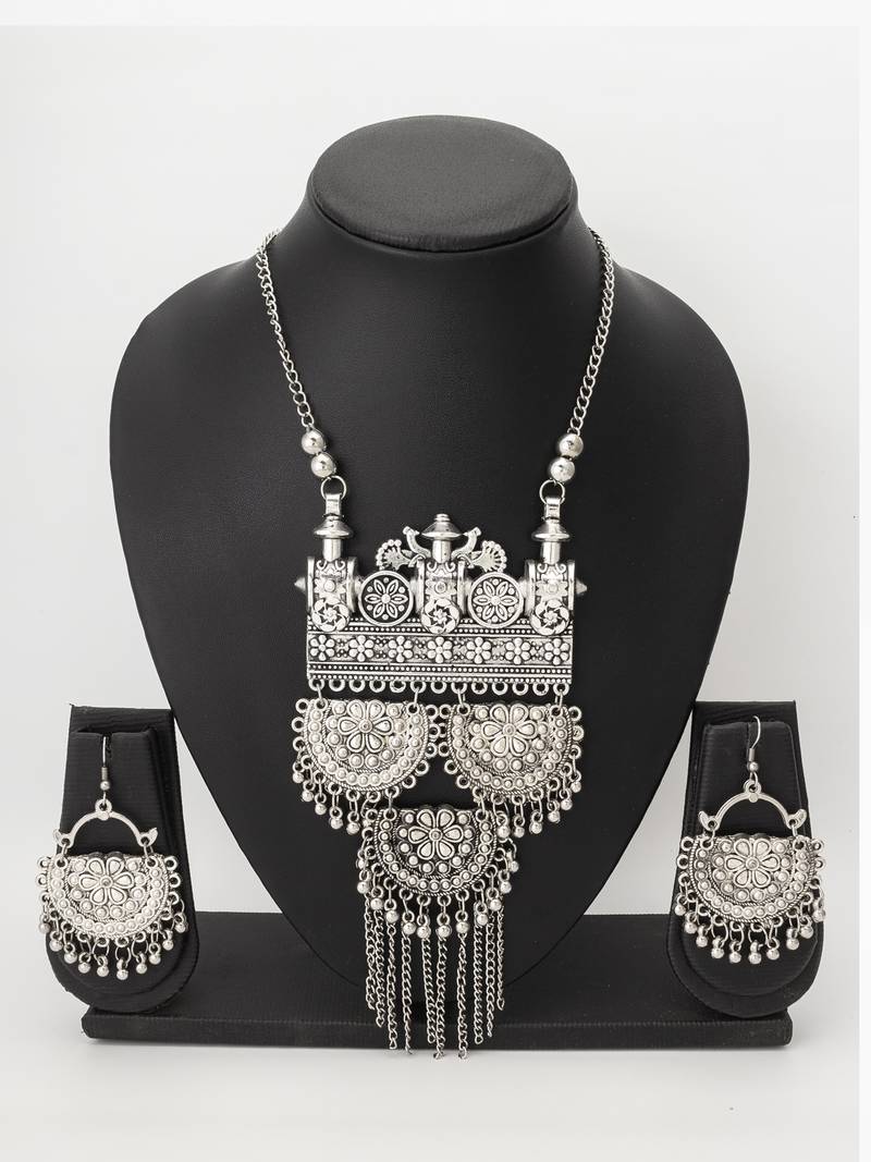 oxidized floral necklace set