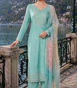 aqua blue embroidered silk blend salwar suit