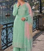 green embroidered silk blend salwar suit