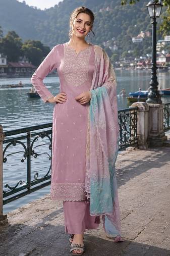 lavender embroidered silk blend salwar suit