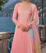peach embroidered silk blend salwar suit