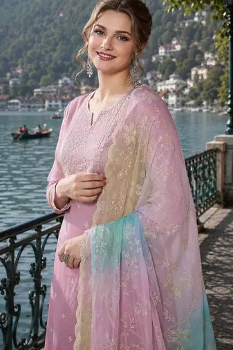 lavender embroidered silk blend salwar suit