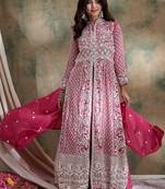 Saahmriga Pink Vichitra Silk Stitched Top With lehenga and Dupatta Full Sleeve Embroidered Lehenga With Kurta