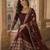 maroon embroidered silk blend anarkali salwar suit - free size