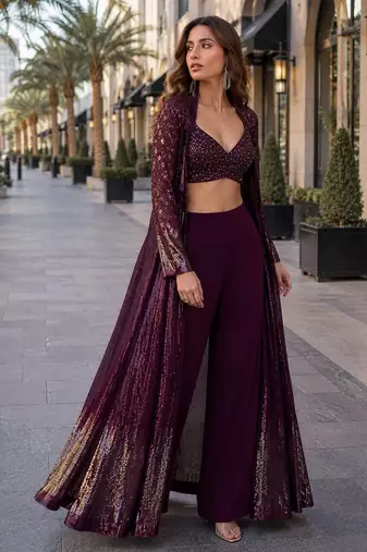 purple embroidered faux georgette silk blend georgette salwar - free size