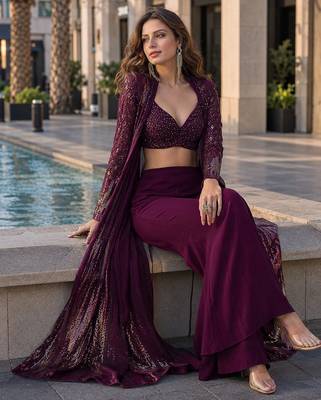 purple embroidered faux georgette silk blend georgette salwar - free size 3