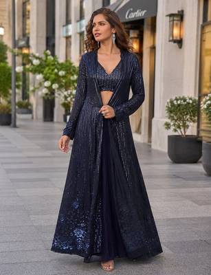 grey embroidered faux georgette silk blend georgette salwar - free size 1