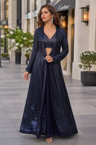 grey embroidered faux georgette silk blend georgette salwar - free size