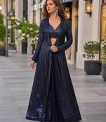 grey embroidered faux georgette silk blend georgette salwar - free size