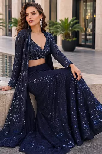 grey embroidered faux georgette silk blend georgette salwar - free size
