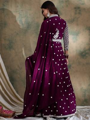 Saahmriga Purple Vichitra Silk Stitched Top With lehenga and Dupatta Full Sleeve Embroidered Lehenga With Kurta 2