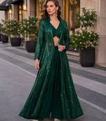 dark green embroidered faux georgette silk blend georgette salwar - free size