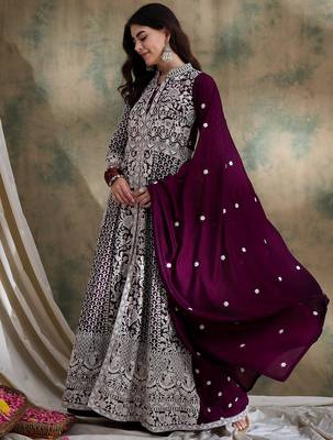 Saahmriga Purple Vichitra Silk Stitched Top With lehenga and Dupatta Full Sleeve Embroidered Lehenga With Kurta 3
