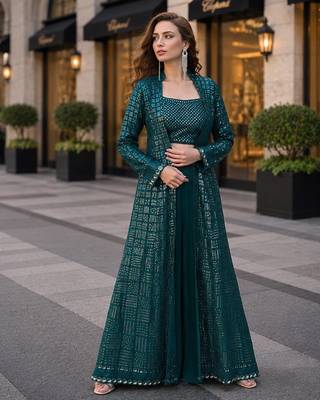 emerald embroidered faux georgette silk blend georgette salwar - free size 1