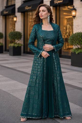emerald embroidered faux georgette silk blend georgette salwar - free size