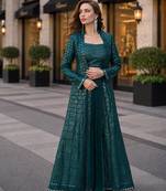 emerald embroidered faux georgette silk blend georgette salwar - free size