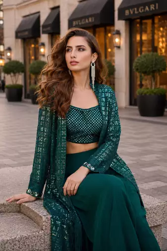 emerald embroidered faux georgette silk blend georgette salwar - free size