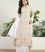 Saahmriga Off White Chinon Stitched Top With lehenga and Dupatta Full Sleeve Embroidered Lehenga Set