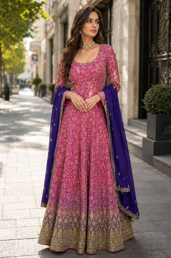 chiku embroidered faux georgette anarkali salwar suit - free size