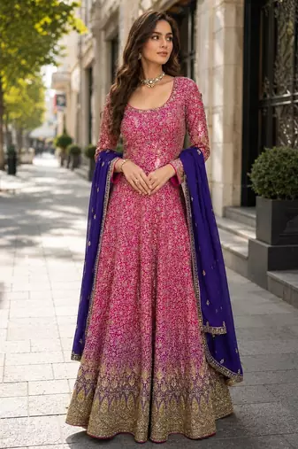chiku embroidered faux georgette anarkali salwar suit - free size