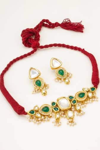 green kundan choker set