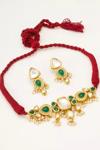 green kundan choker set
