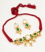 green kundan choker set