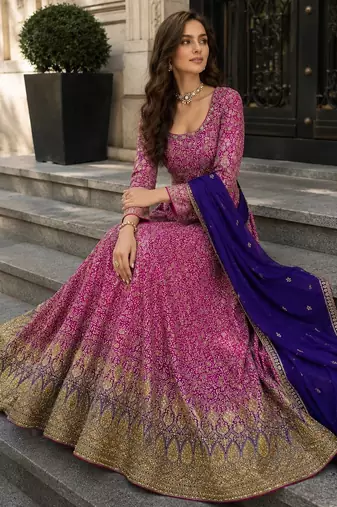 chiku embroidered faux georgette anarkali salwar suit - free size