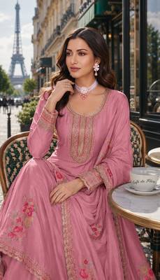 pink embroidered silk blend salwar suit 2