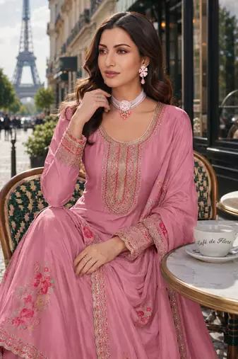 pink embroidered silk blend salwar suit