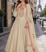 cream embroidered silk blend salwar suit