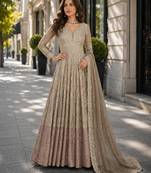 orange sequins georgette anarkali salwar suit - free size