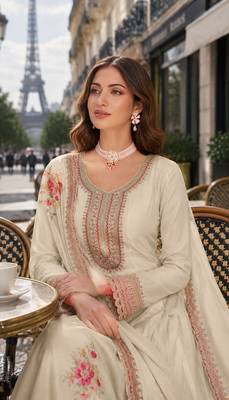 cream embroidered silk blend salwar suit 2