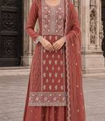 peach embroidered silk blend salwar suit